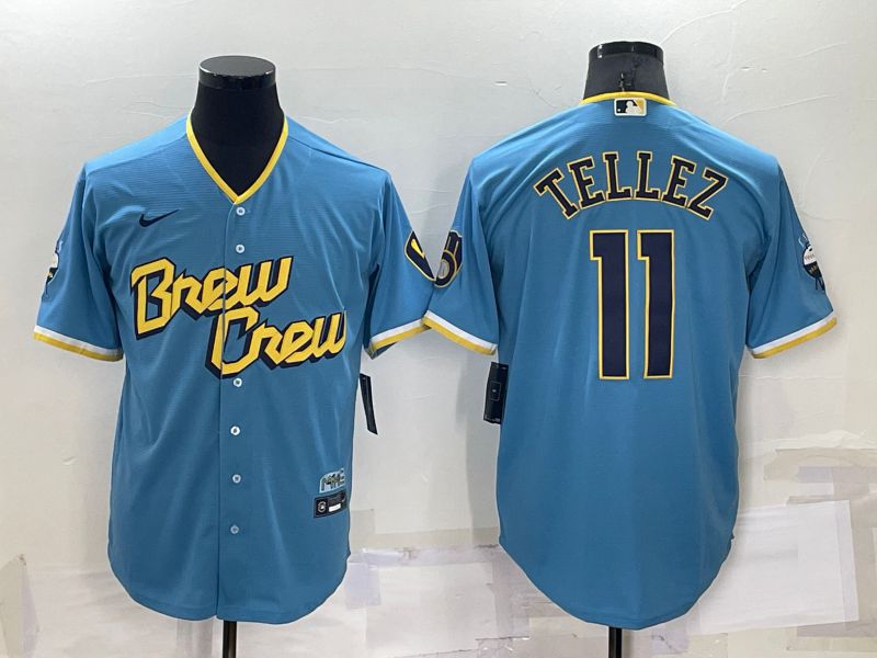 Men Milwaukee Brewers #11 Tellez Blue City Edition Game Nike 2022 MLB Jersey